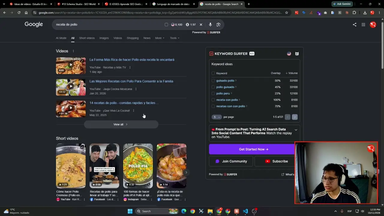 Ejemplo de rich snippets de recetas en Google