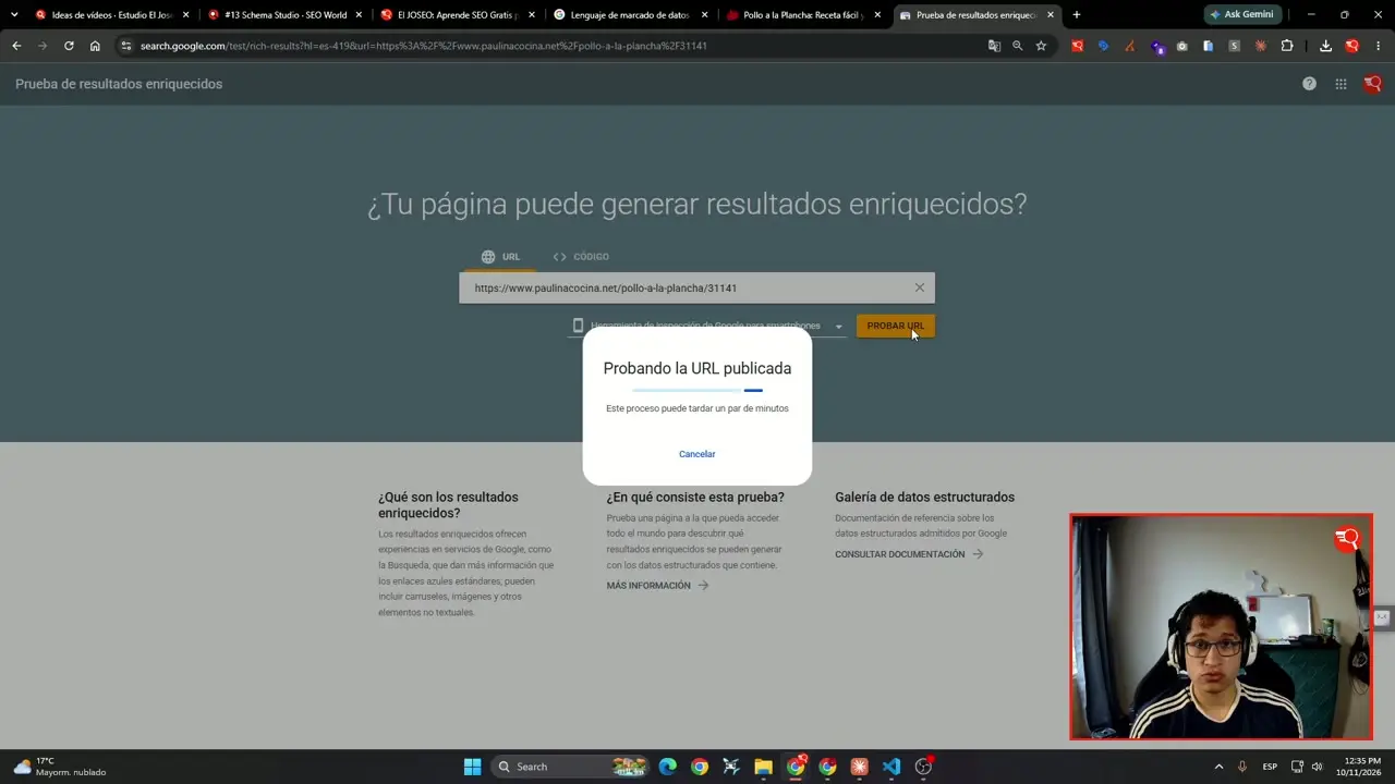URL de una receta con datos estructurados