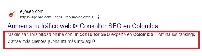 Google result for the El Joseo site with its meta description highlighted in a red box