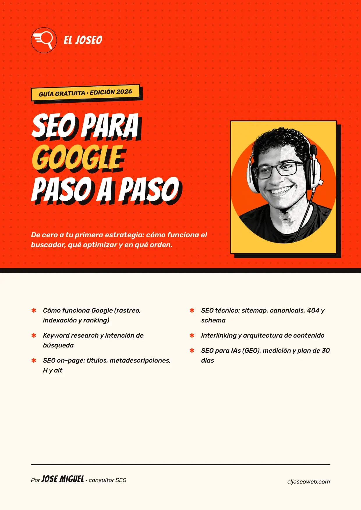 Portada de la guía gratuita de SEO para Google de El Joseo